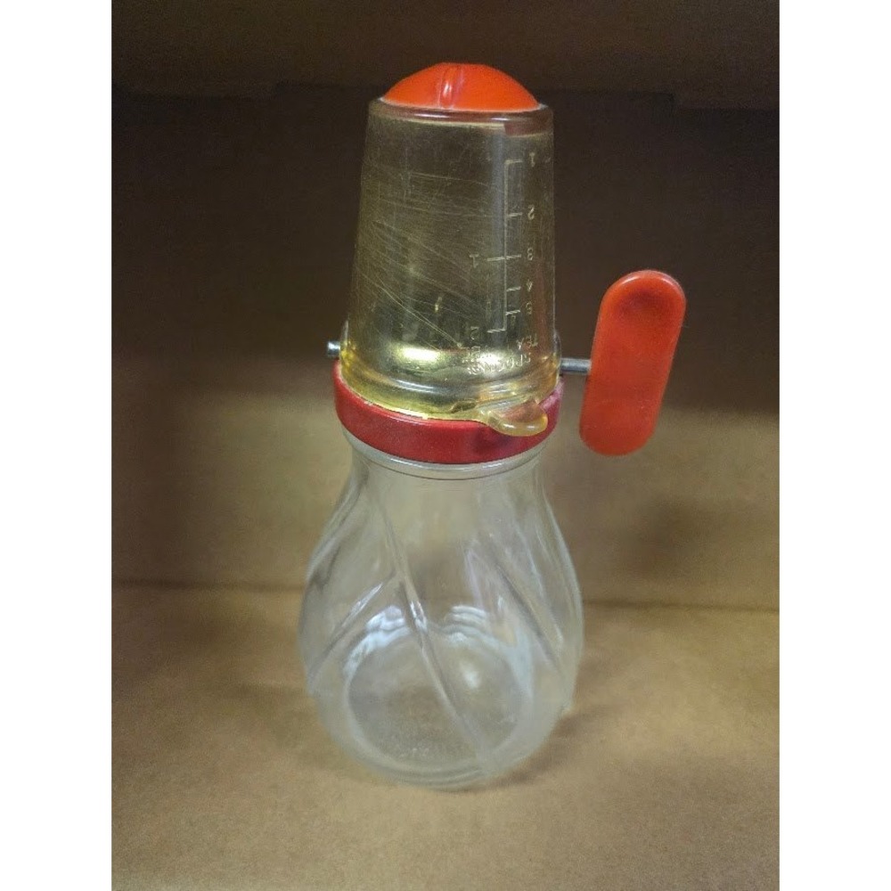 Vintage Hazel Atlas Glass Sugar Shaker Dispenser Red Plastic Top Swirl Base